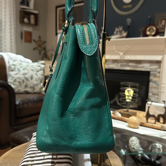 Authentic Henri Bendel Teal Caviar Leather Carlyle Tote w/Black Accent Stripe - Picture 9 of 17